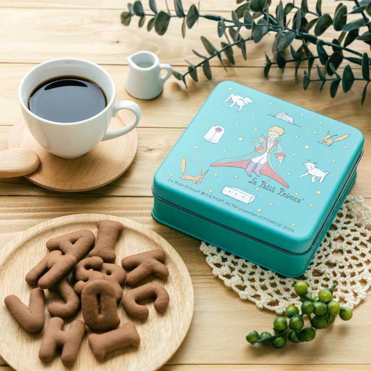 星の王子さま】スクエアお菓子缶（アルファベットクッキー）※【当店