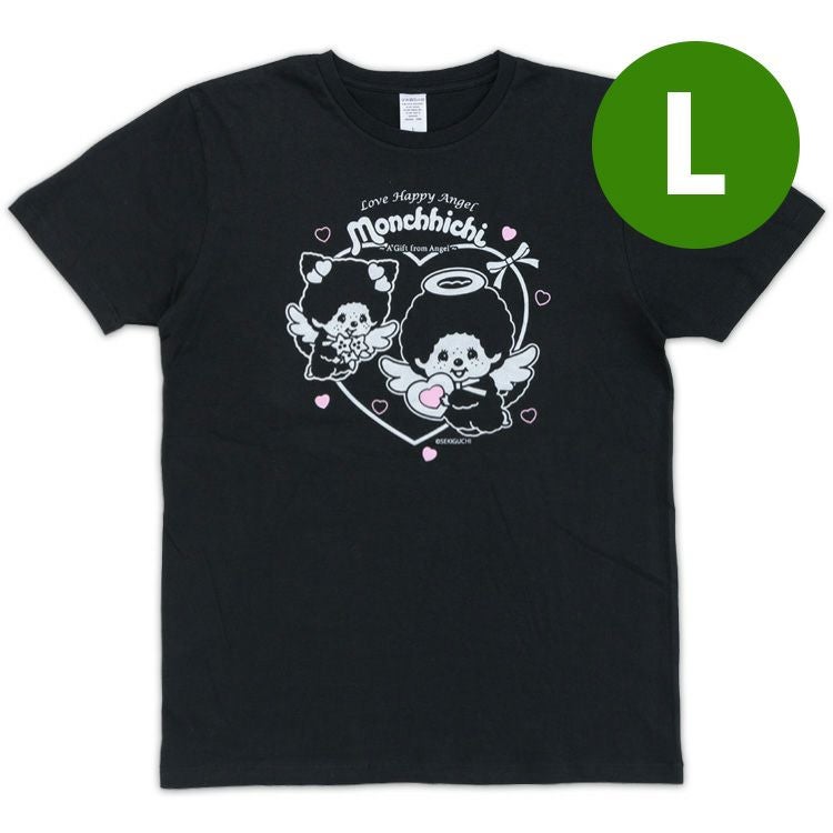 モンチッチ】Tシャツ Lサイズ（ラブハッピーエンジェル/ハート/BK