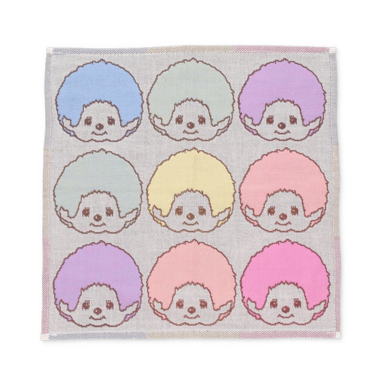 モンチッチ】三重ガーゼハンカチ（カラフルモンチッチ/ピンク